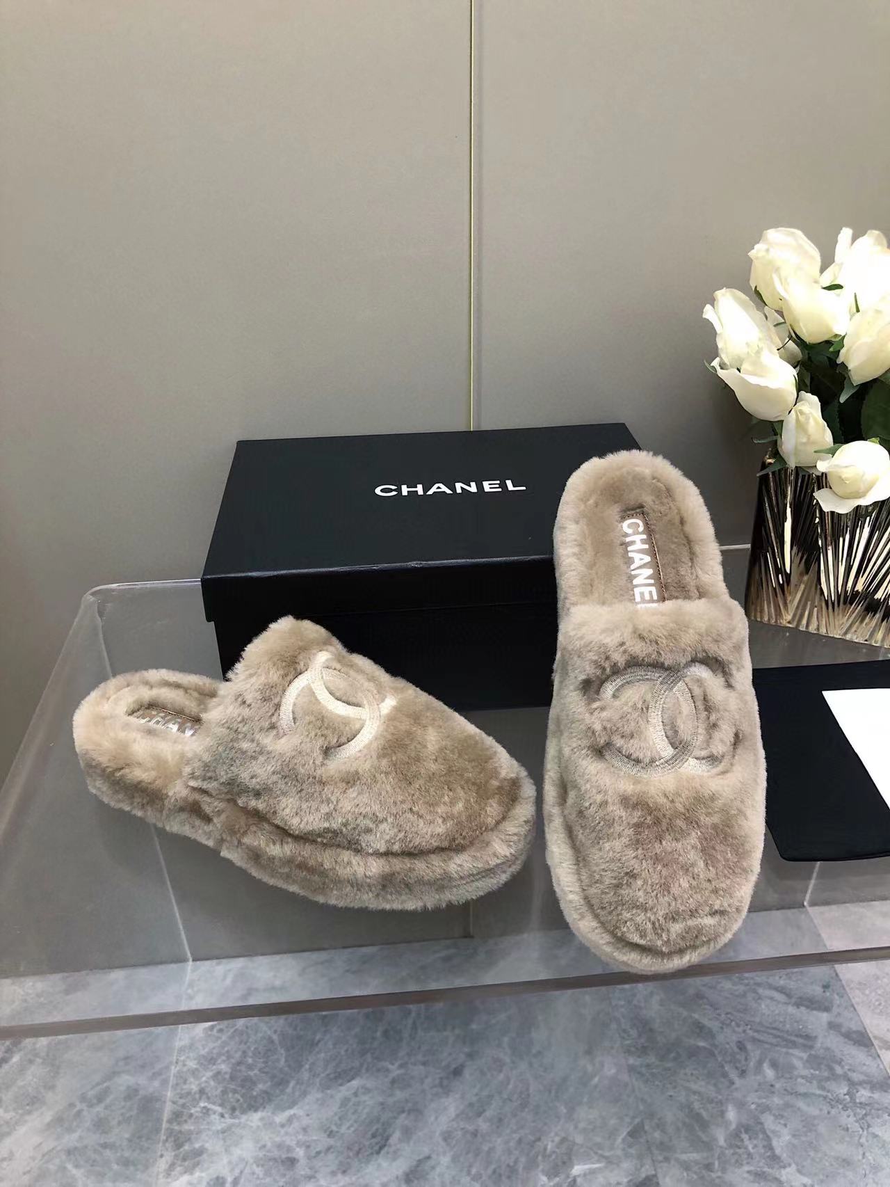 Fluffy Slippers Slides Gray - 35