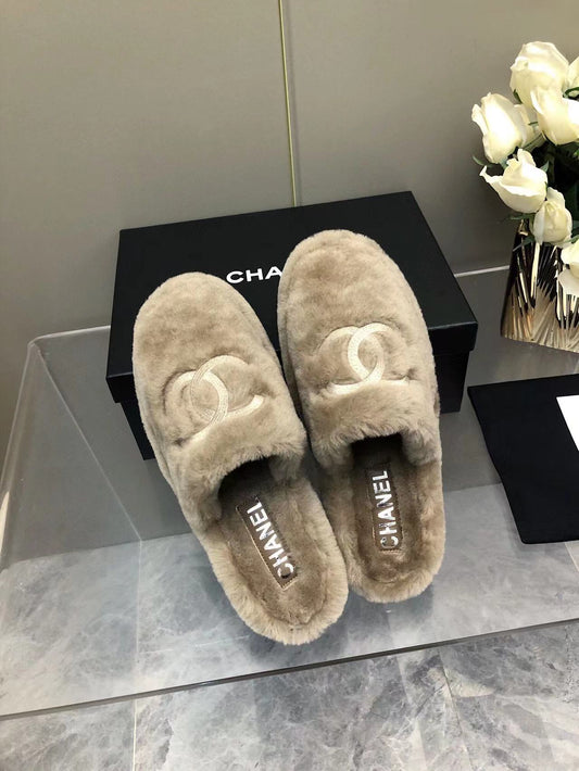 Fluffy Slippers Slides Gray - 35