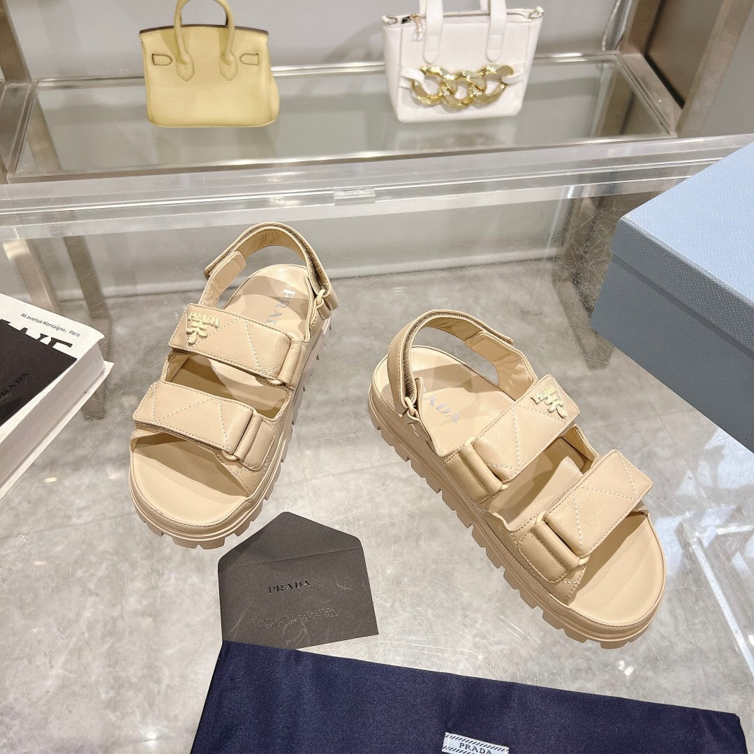 Padded Leather Slingback Sandals Lambskin Beige - 35