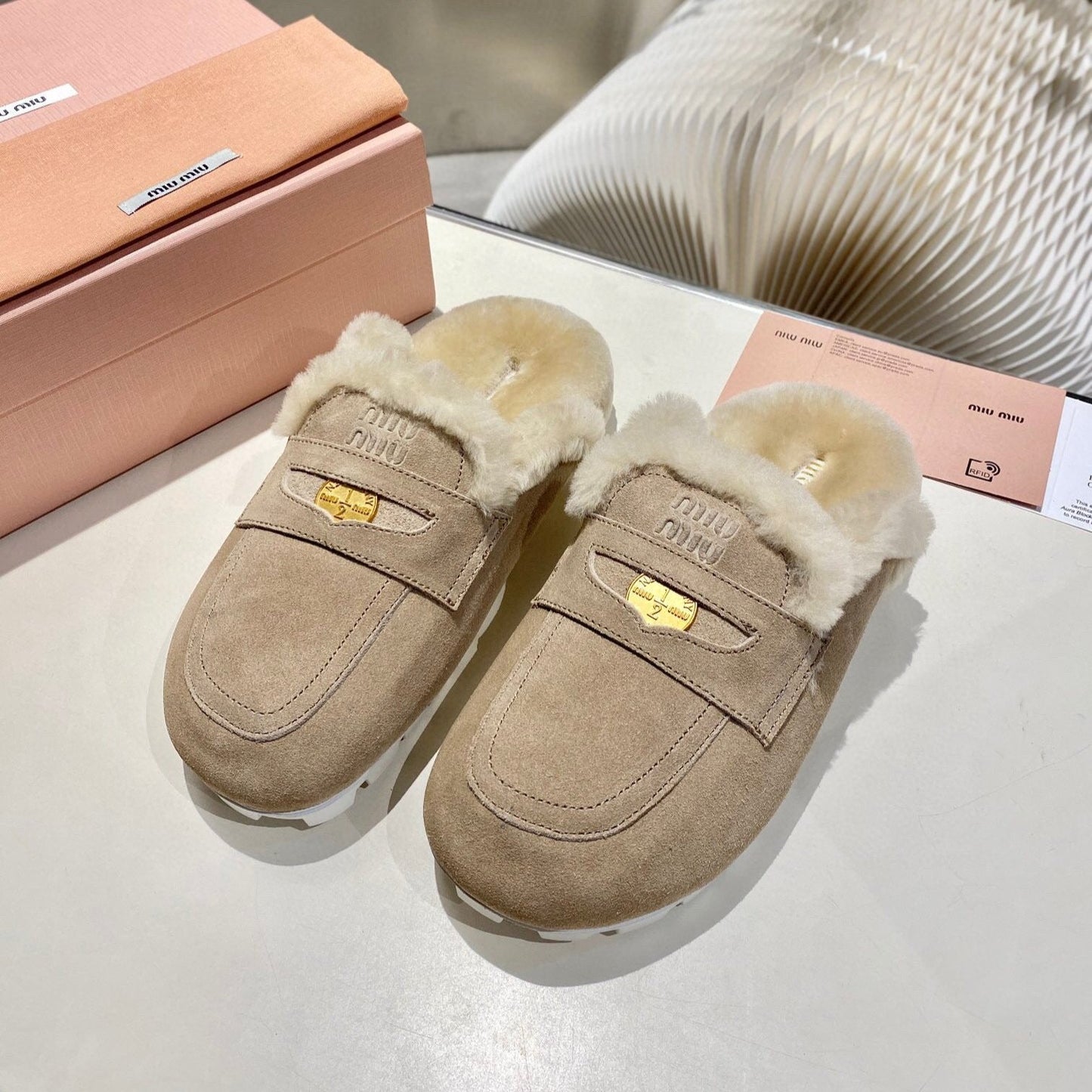 MULES SLIPPERS SHEEPWOOL SUEDE GREY - 35