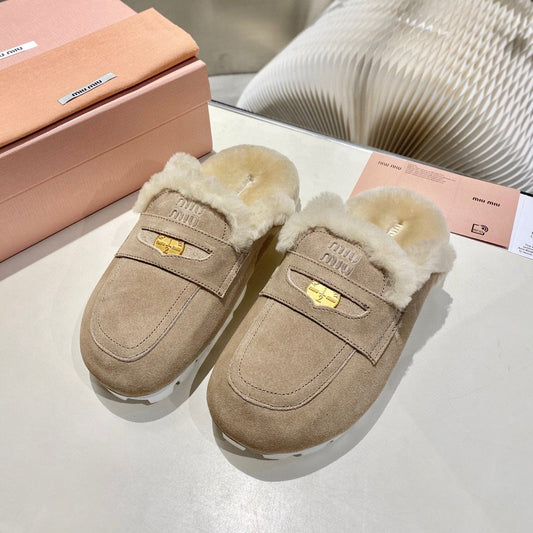 MULES SLIPPERS SHEEPWOOL SUEDE GREY - 35
