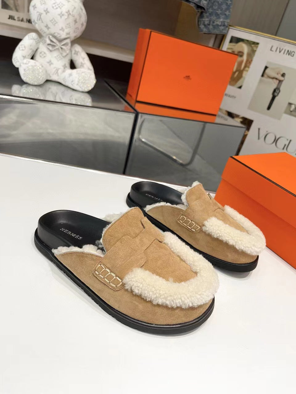 G0 MULE BEIGE SUEDE SHEARLING - 35