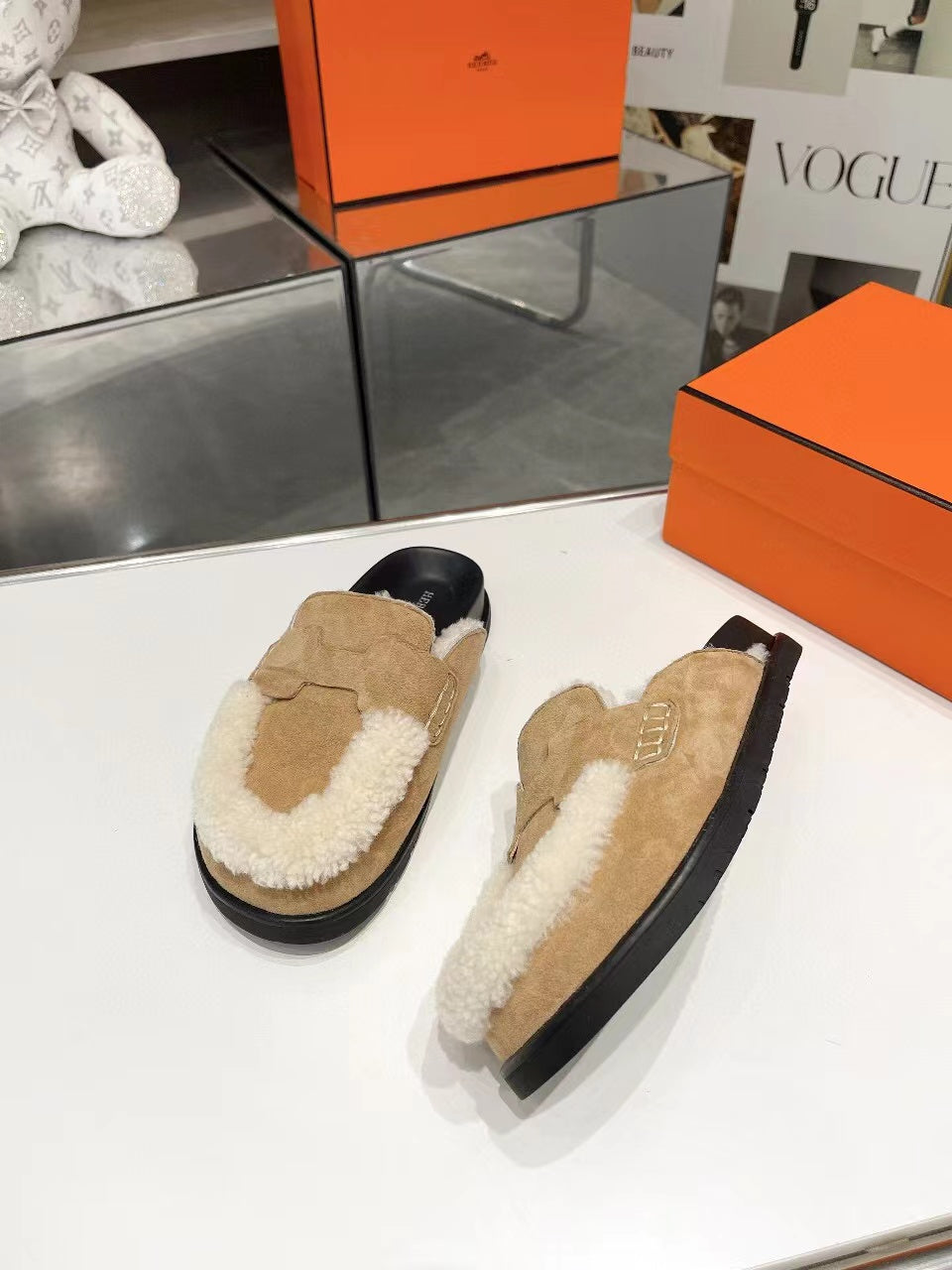 G0 MULE BEIGE SUEDE SHEARLING - 35