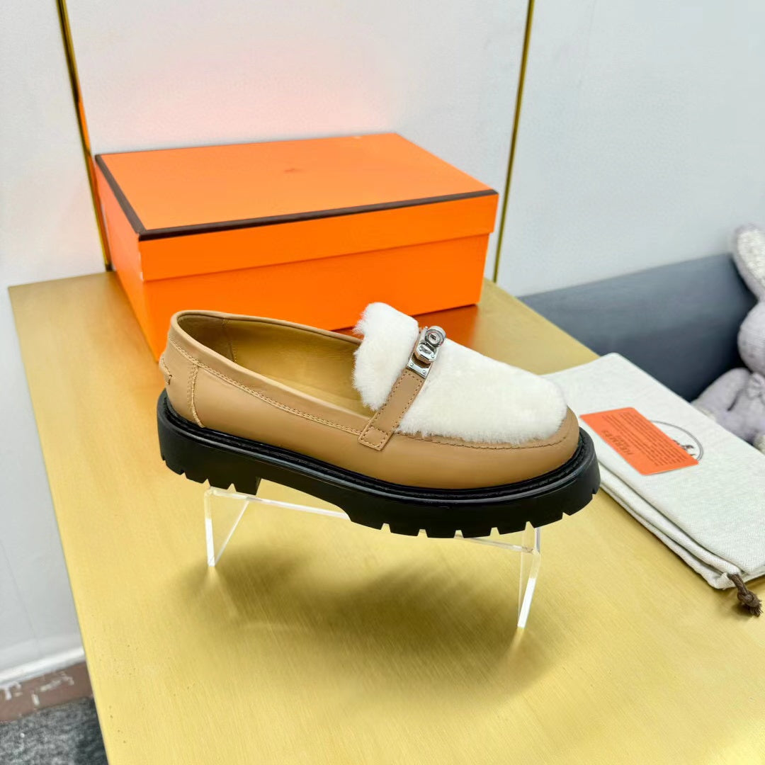 ICONE LOAFER CALFSKIN AND SHEARLING MUSTARD - 35