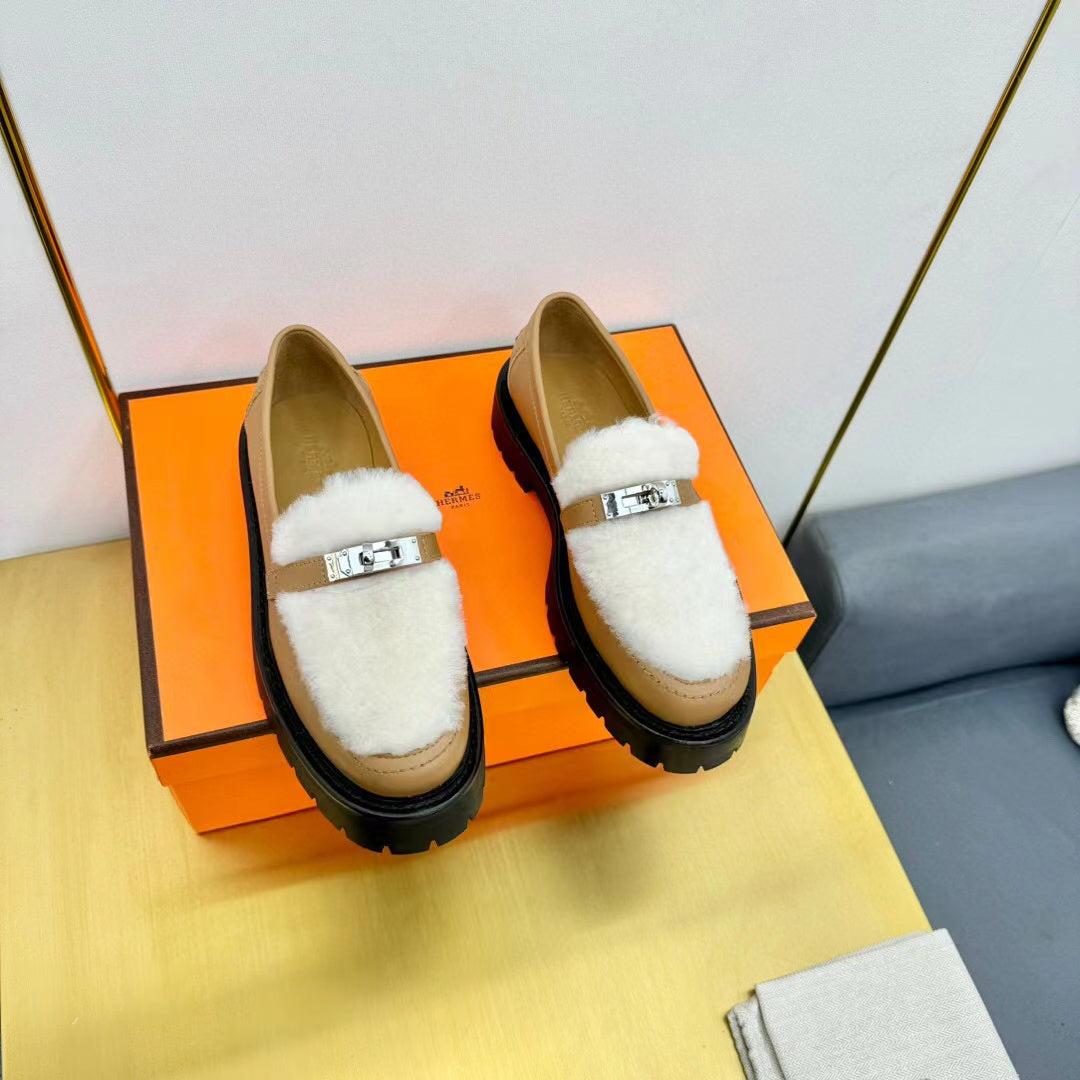 ICONE LOAFER CALFSKIN AND SHEARLING MUSTARD - 35