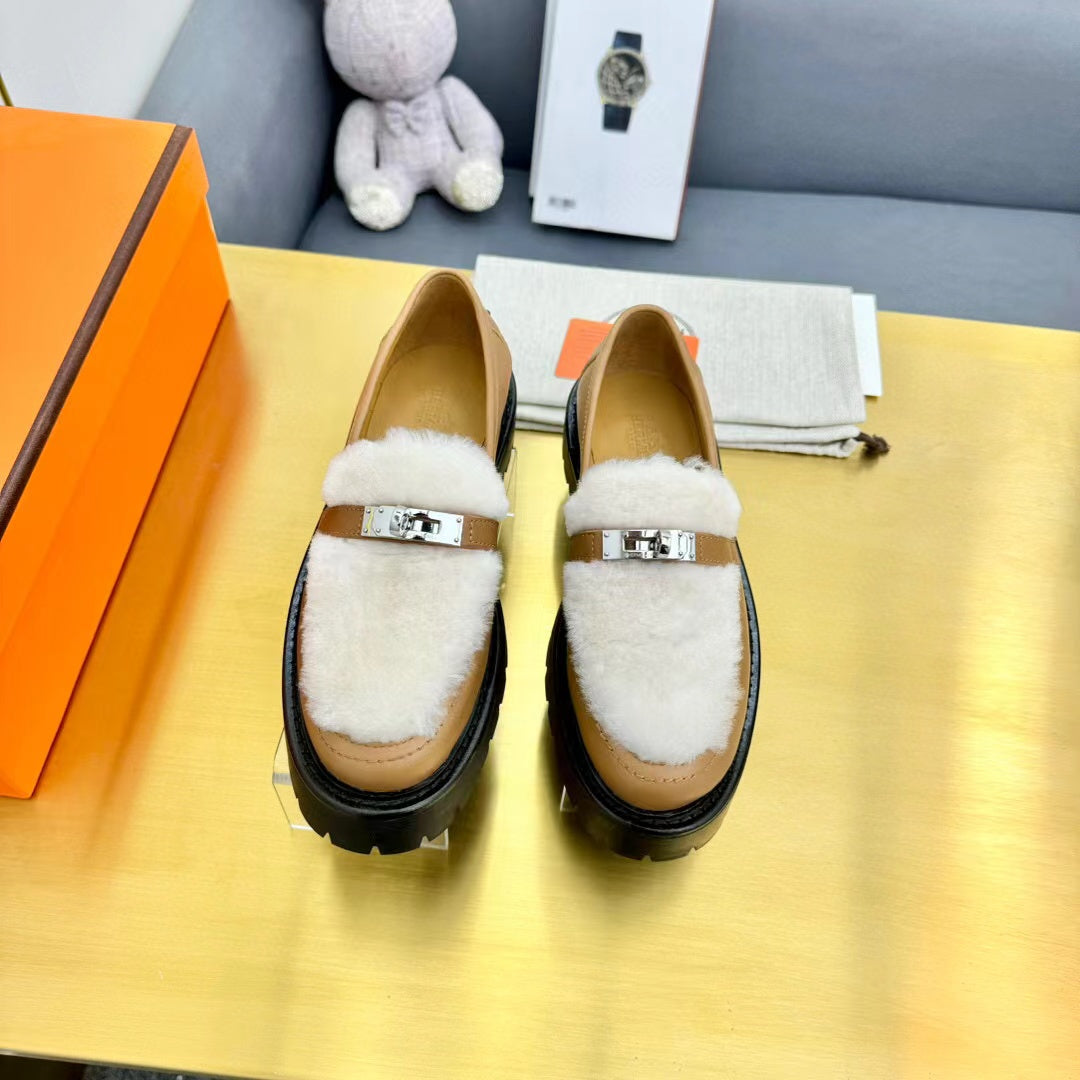 ICONE LOAFER CALFSKIN AND SHEARLING MUSTARD - 35