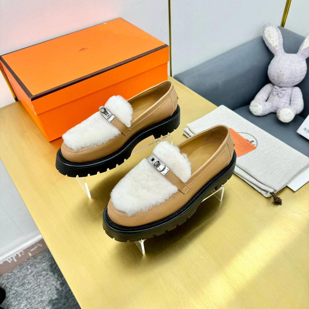 ICONE LOAFER CALFSKIN AND SHEARLING MUSTARD - 35