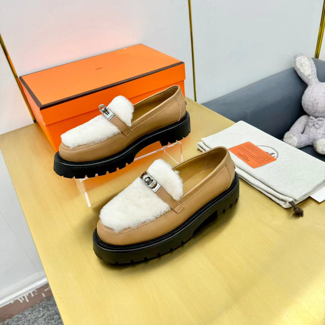 ICONE LOAFER CALFSKIN AND SHEARLING MUSTARD - 35