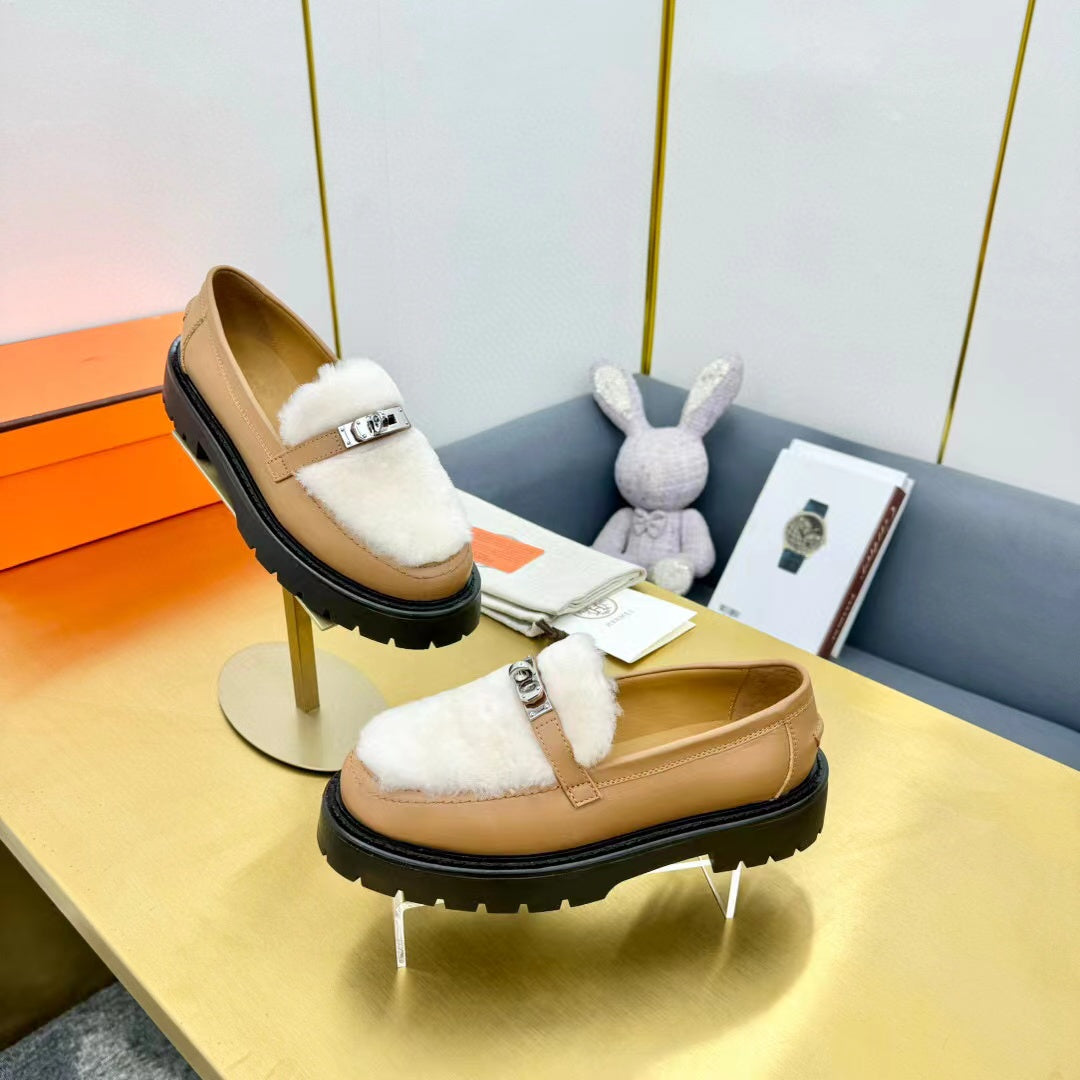 ICONE LOAFER CALFSKIN AND SHEARLING MUSTARD - 35