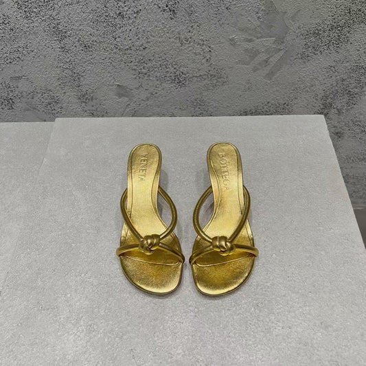 BV HEELED SANDALS METALLIC GOLD LAMBSKIN - 35