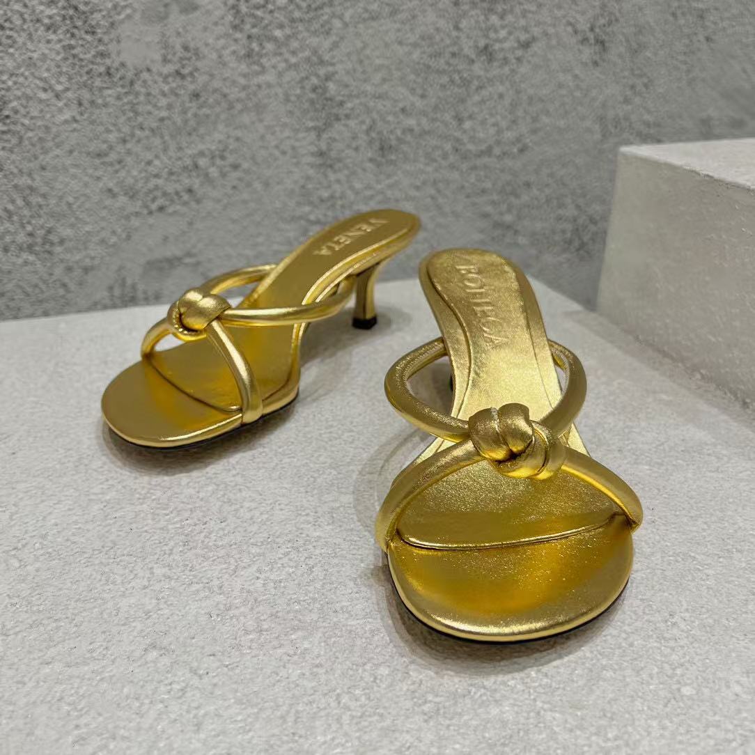 BV HEELED SANDALS METALLIC GOLD LAMBSKIN - 35