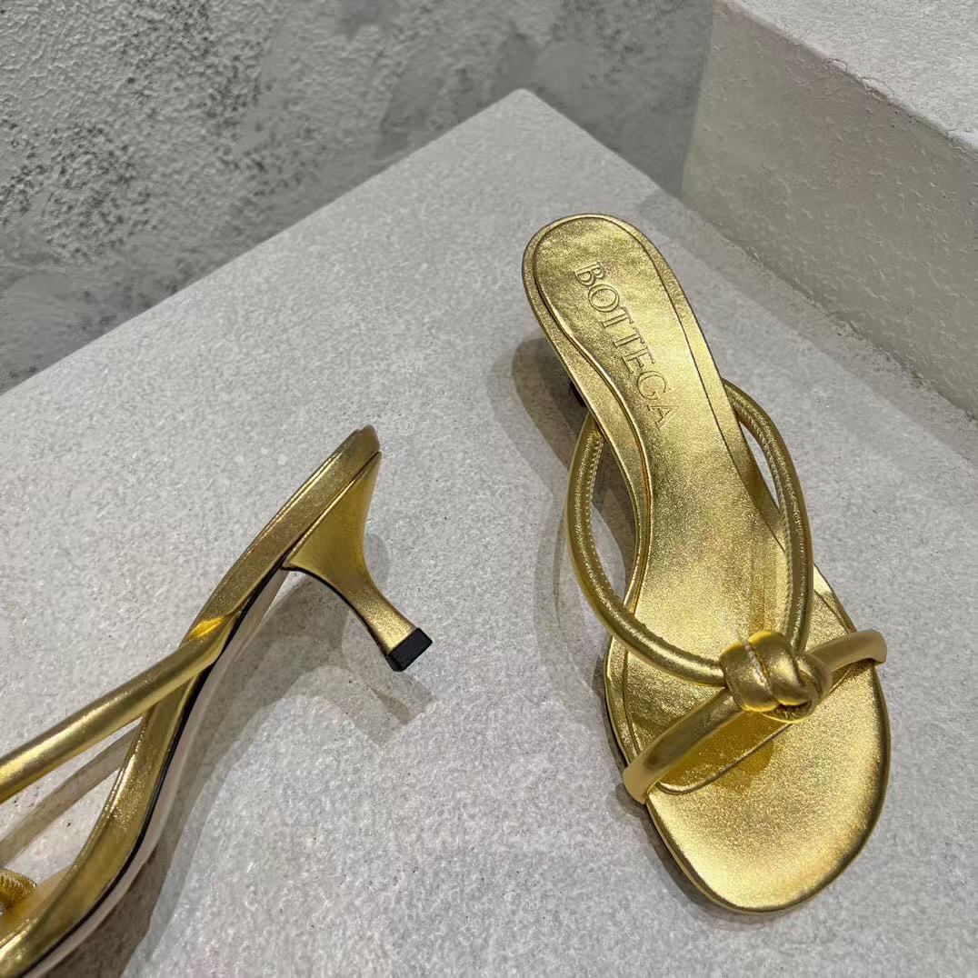 BV HEELED SANDALS METALLIC GOLD LAMBSKIN - 35