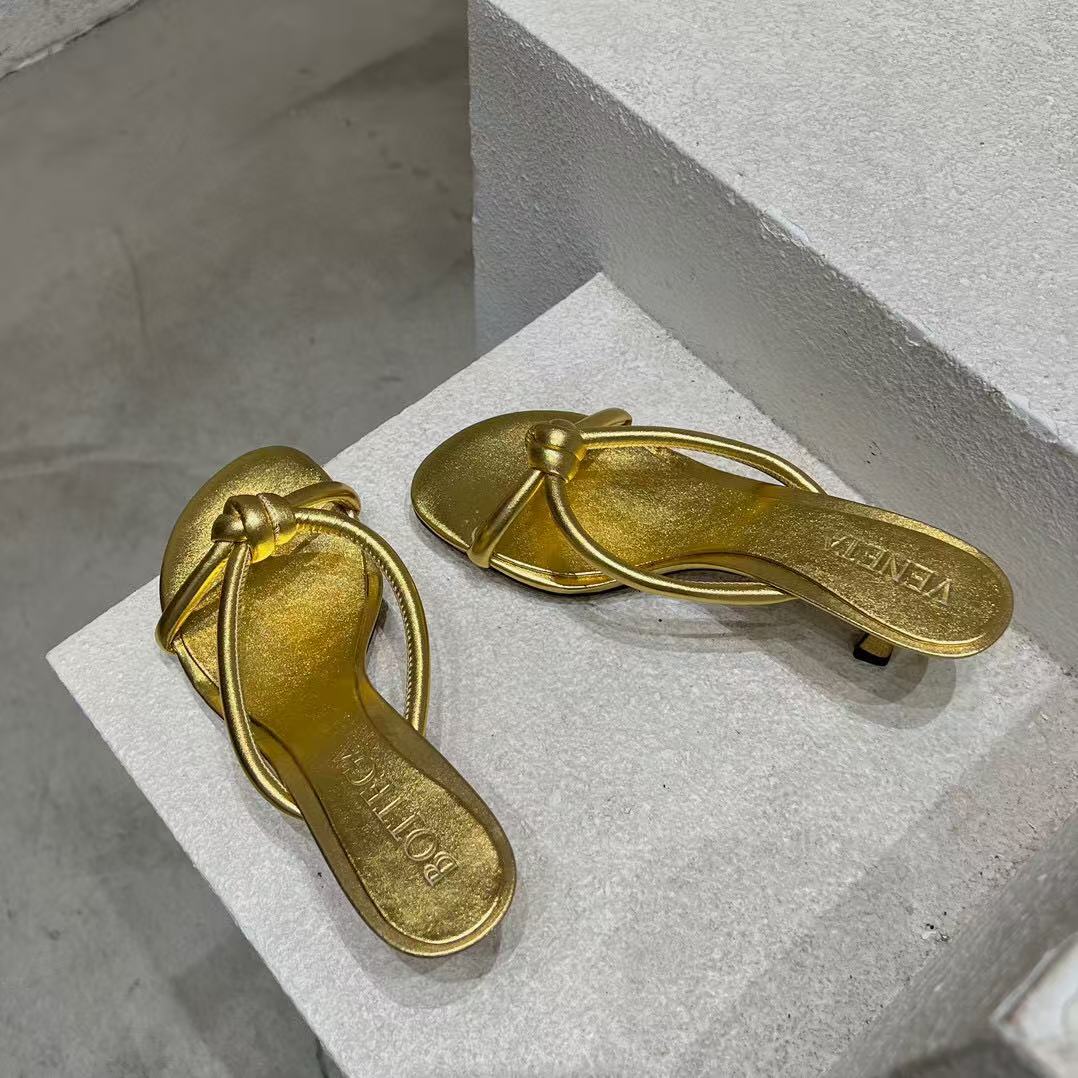 BV HEELED SANDALS METALLIC GOLD LAMBSKIN - 35
