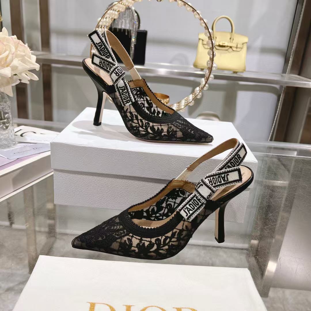 SLINGBACK J'ADIOR FLORAL BLACK LACE - 35