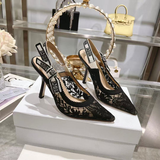SLINGBACK J'ADIOR FLORAL BLACK LACE - 35