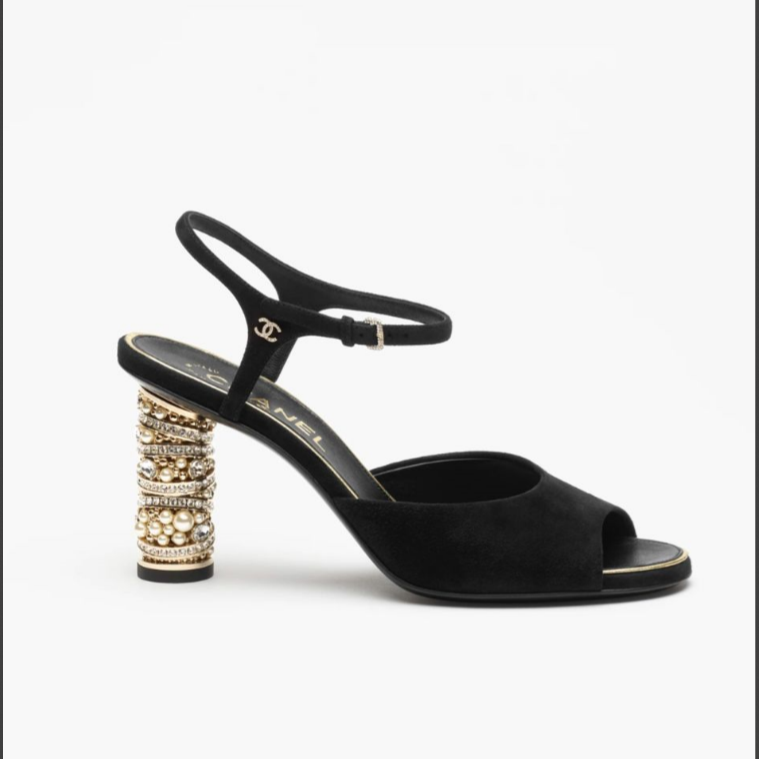 CC SUEDE KIDSKIN SANDAL IMITATION PEARLS BLACK - 35