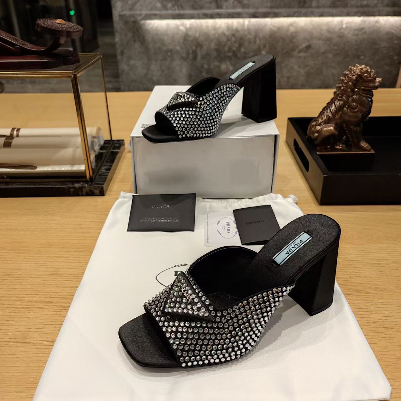 PRA EMBELLISHED SATIN SANLDALS IN BLACK - 34