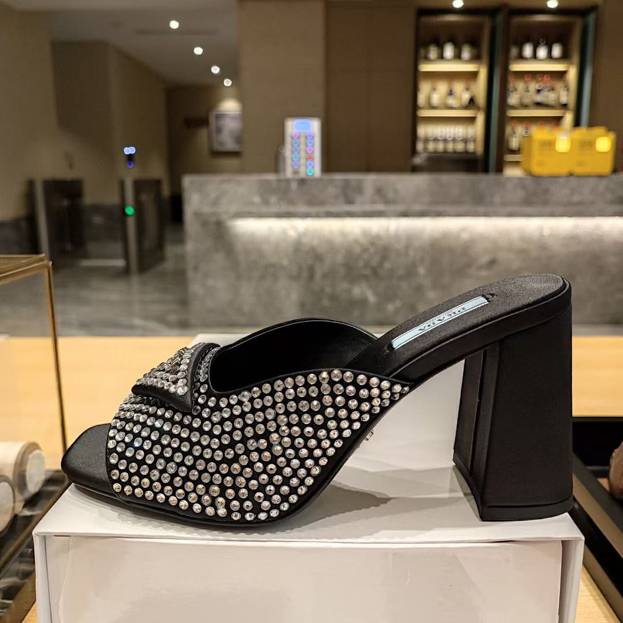PRA EMBELLISHED SATIN SANLDALS IN BLACK - 34