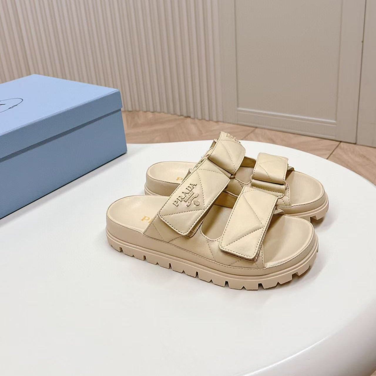 Padded Leather MULES Sandals Lambskin Beige - 35