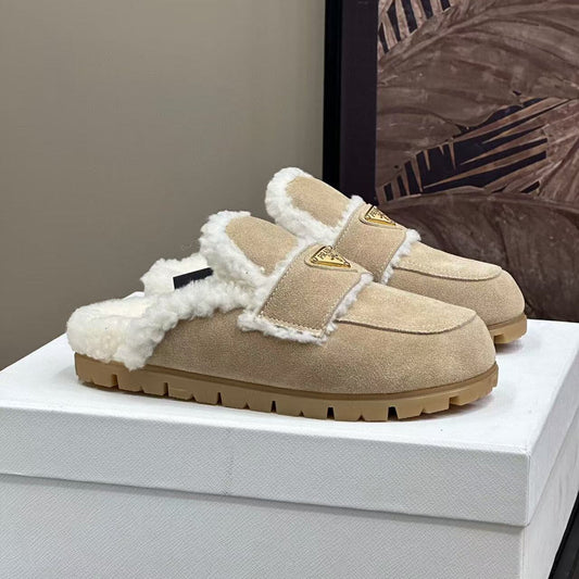 MULES SUEDE AND SHEARLING BEIGE - 35