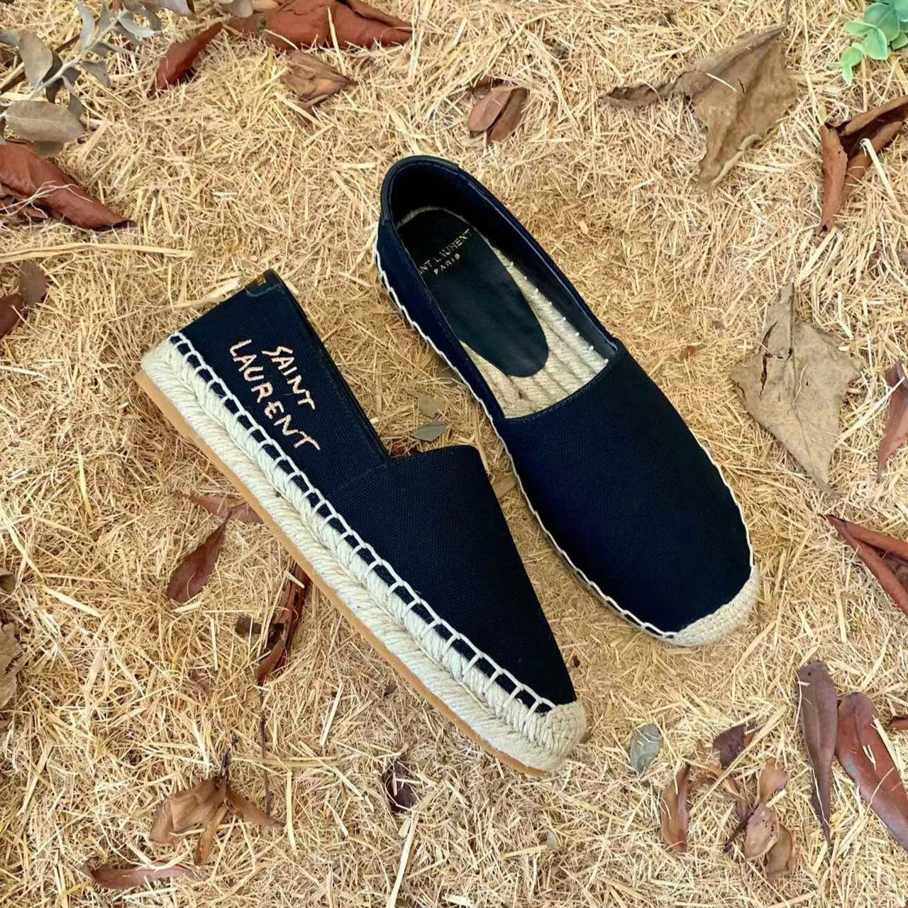 SL EMBROIDERED ESPADRILLES IN CANVAS BLACK - 35