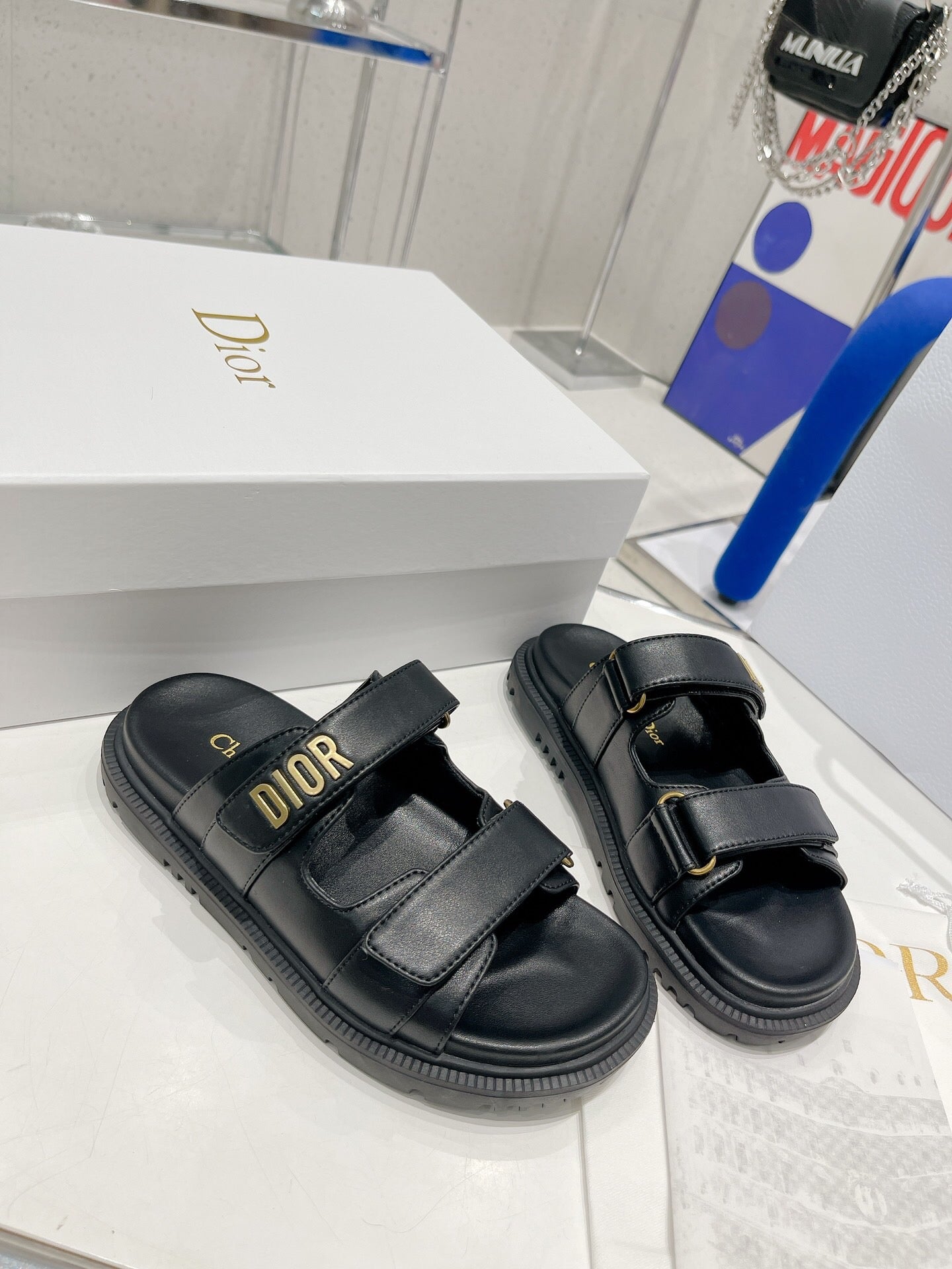 CD DIORACT SANDALS IN BLACK LAMBSKIN - 35