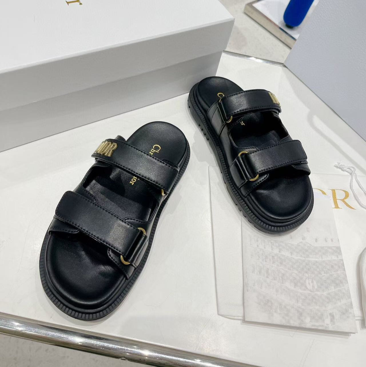 CD DIORACT SANDALS IN BLACK LAMBSKIN - 35