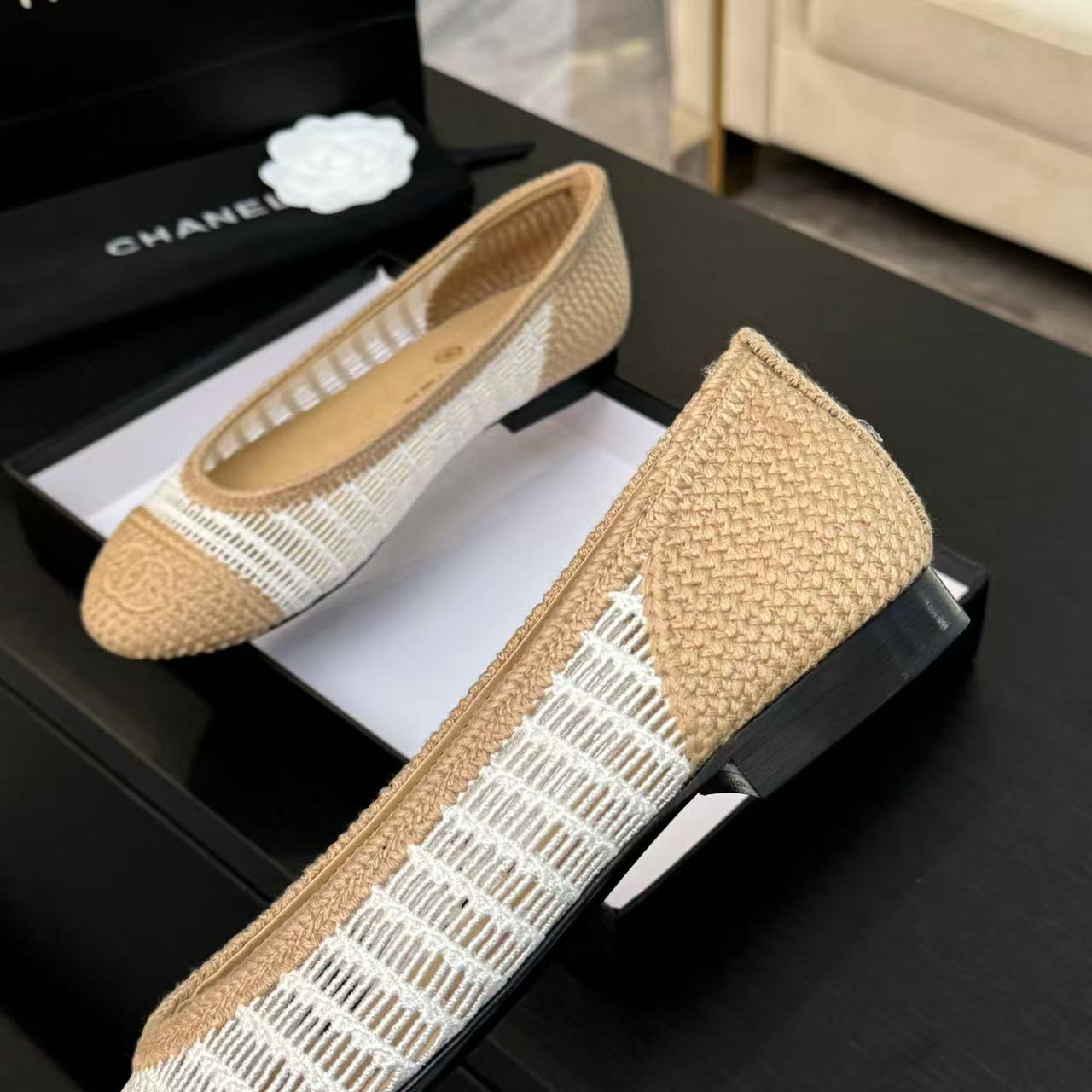 cc 2025 ballet flat beige white raffia - 34