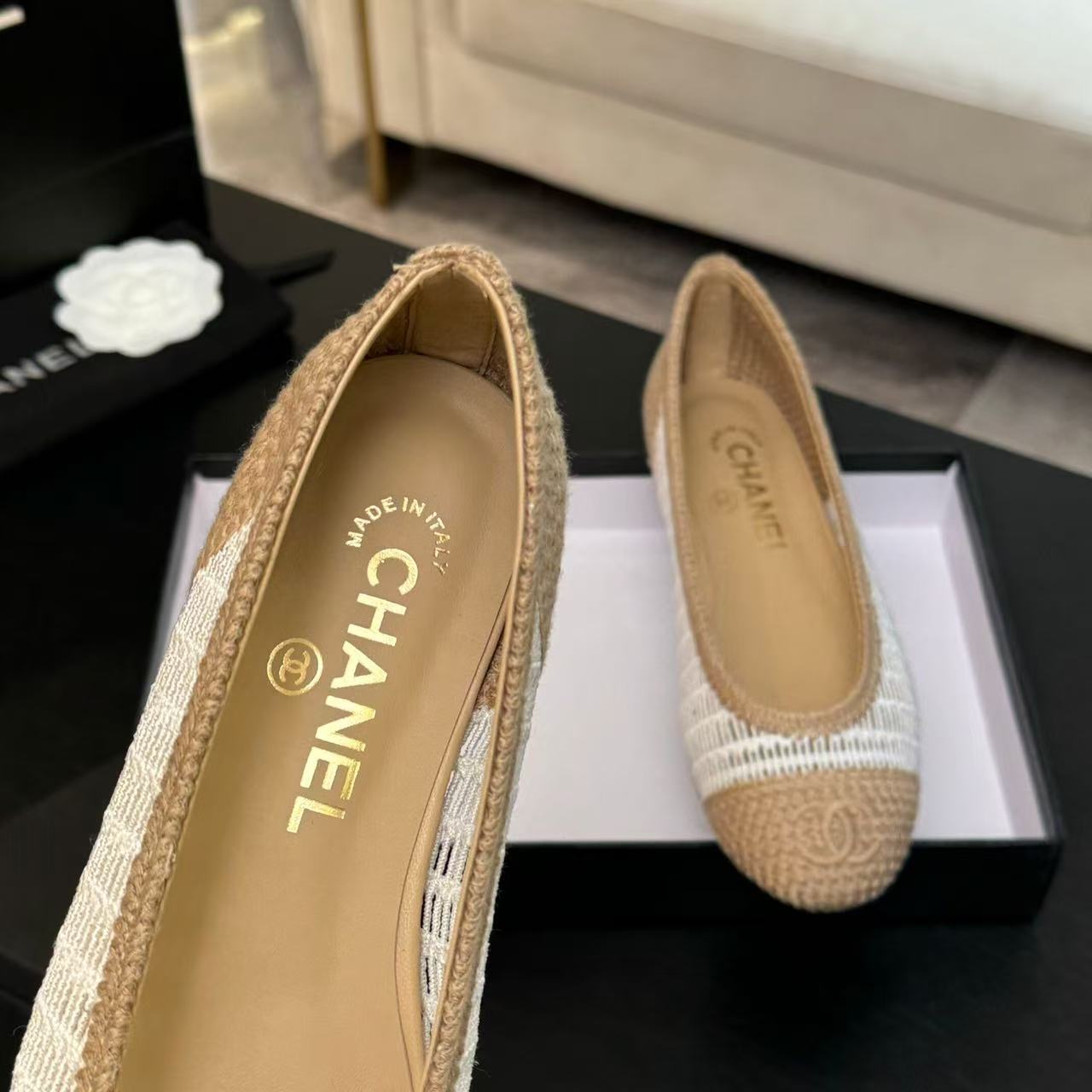 cc 2025 ballet flat beige white raffia - 34