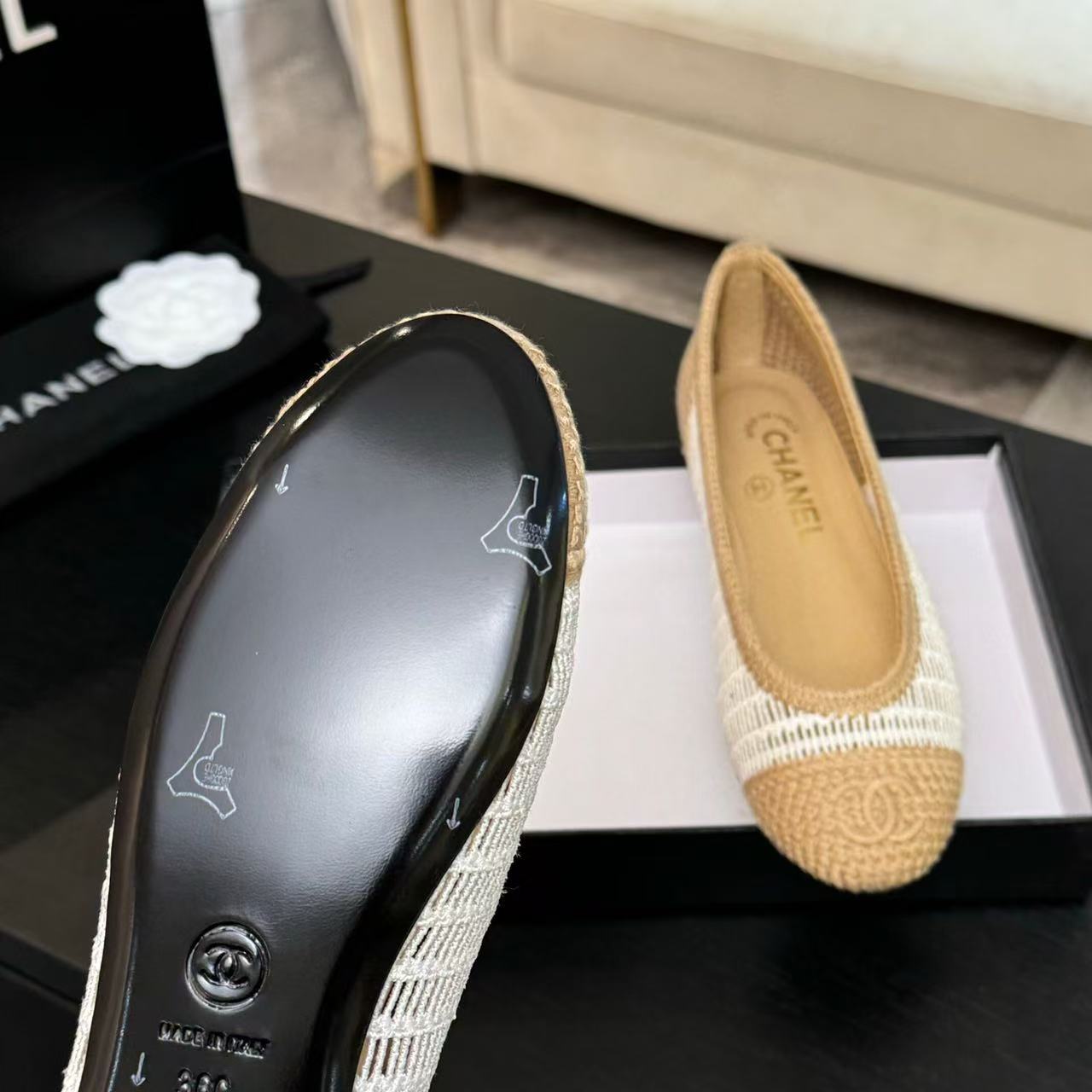 cc 2025 ballet flat beige white raffia - 34