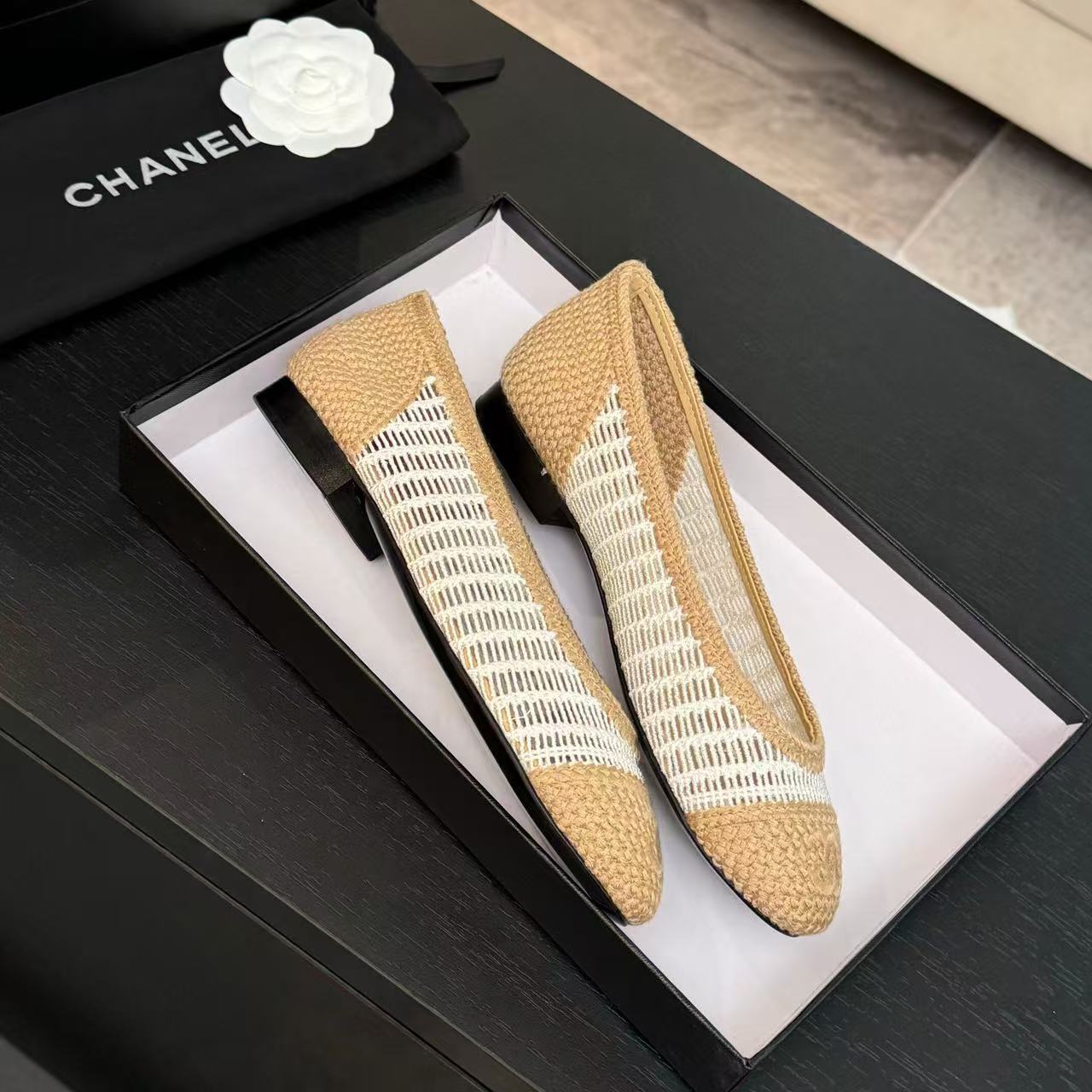 cc 2025 ballet flat beige white raffia - 34
