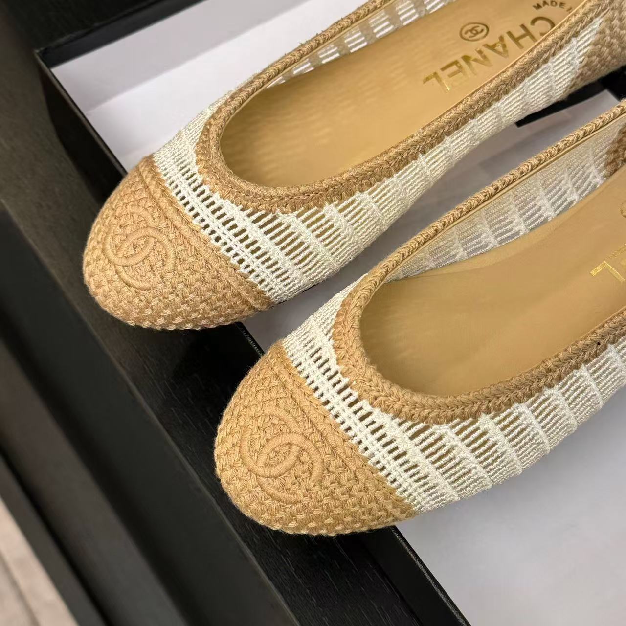 cc 2025 ballet flat beige white raffia - 34