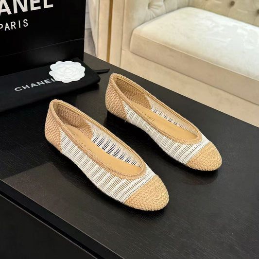 cc 2025 ballet flat beige white raffia - 34