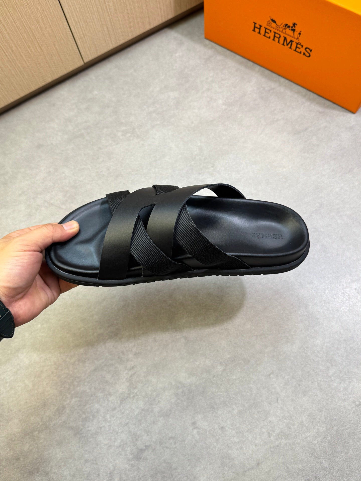 KAZIMIR SANDAL IN BLACK CALFSKIN AND CANVAS - 38