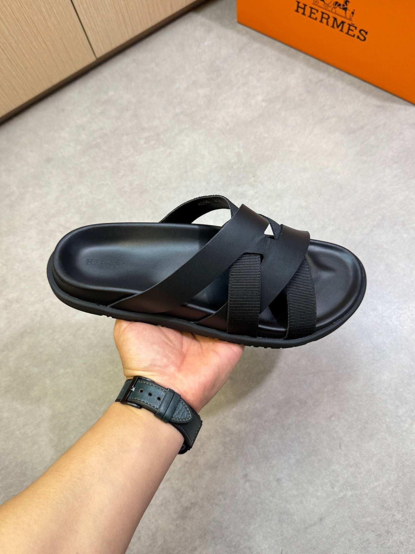KAZIMIR SANDAL IN BLACK CALFSKIN AND CANVAS - 38