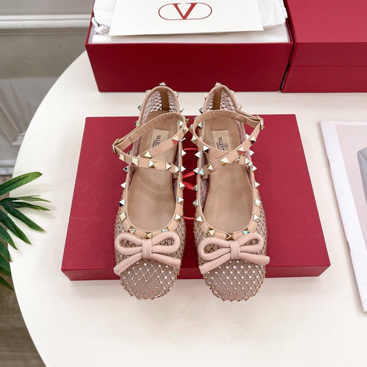 BALLET FLATS ROCKSTUD MESH WITH CRYSTALS IN ROSE CANNELLE - 35