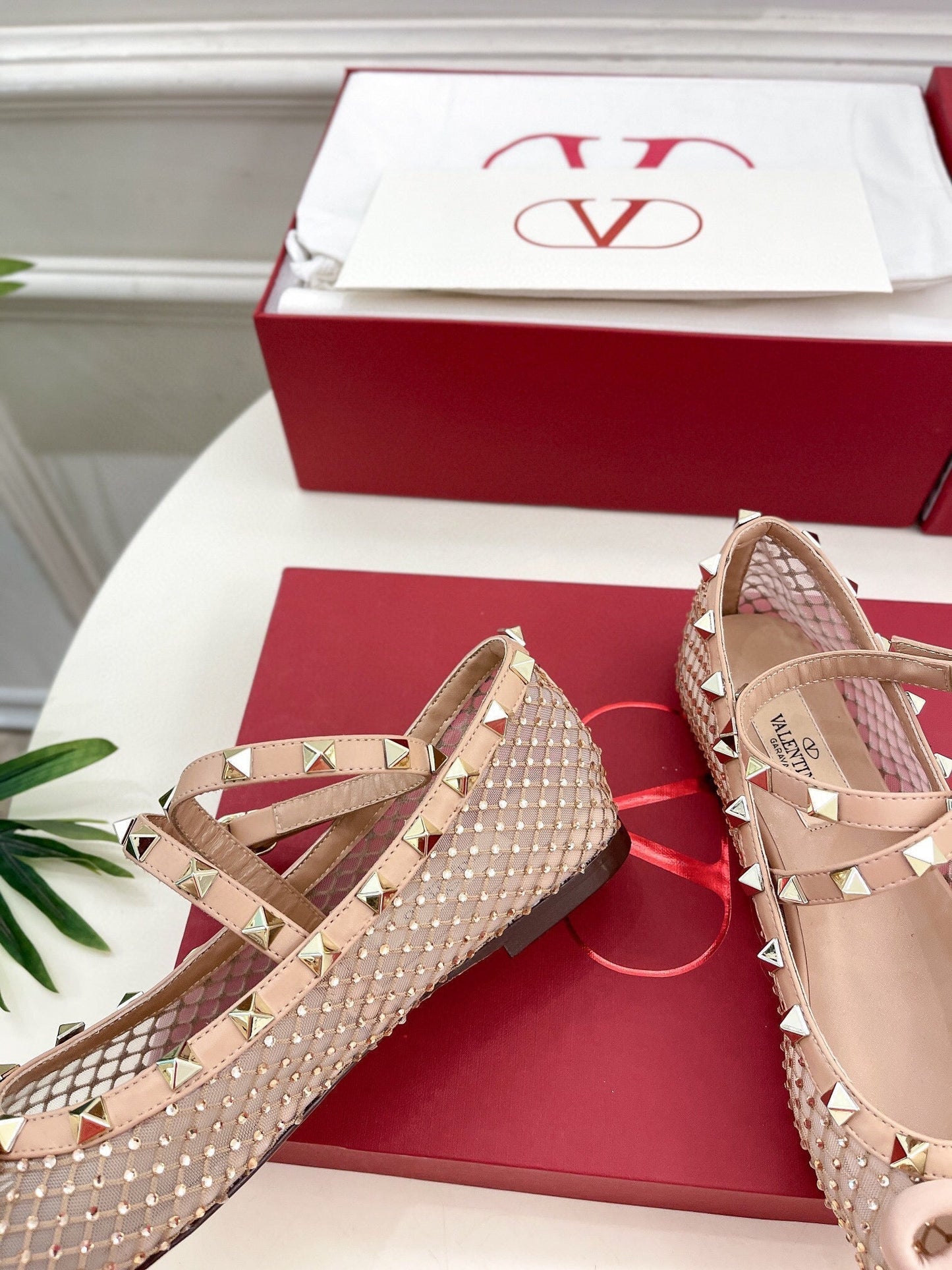 BALLET FLATS ROCKSTUD MESH WITH CRYSTALS IN ROSE CANNELLE - 35