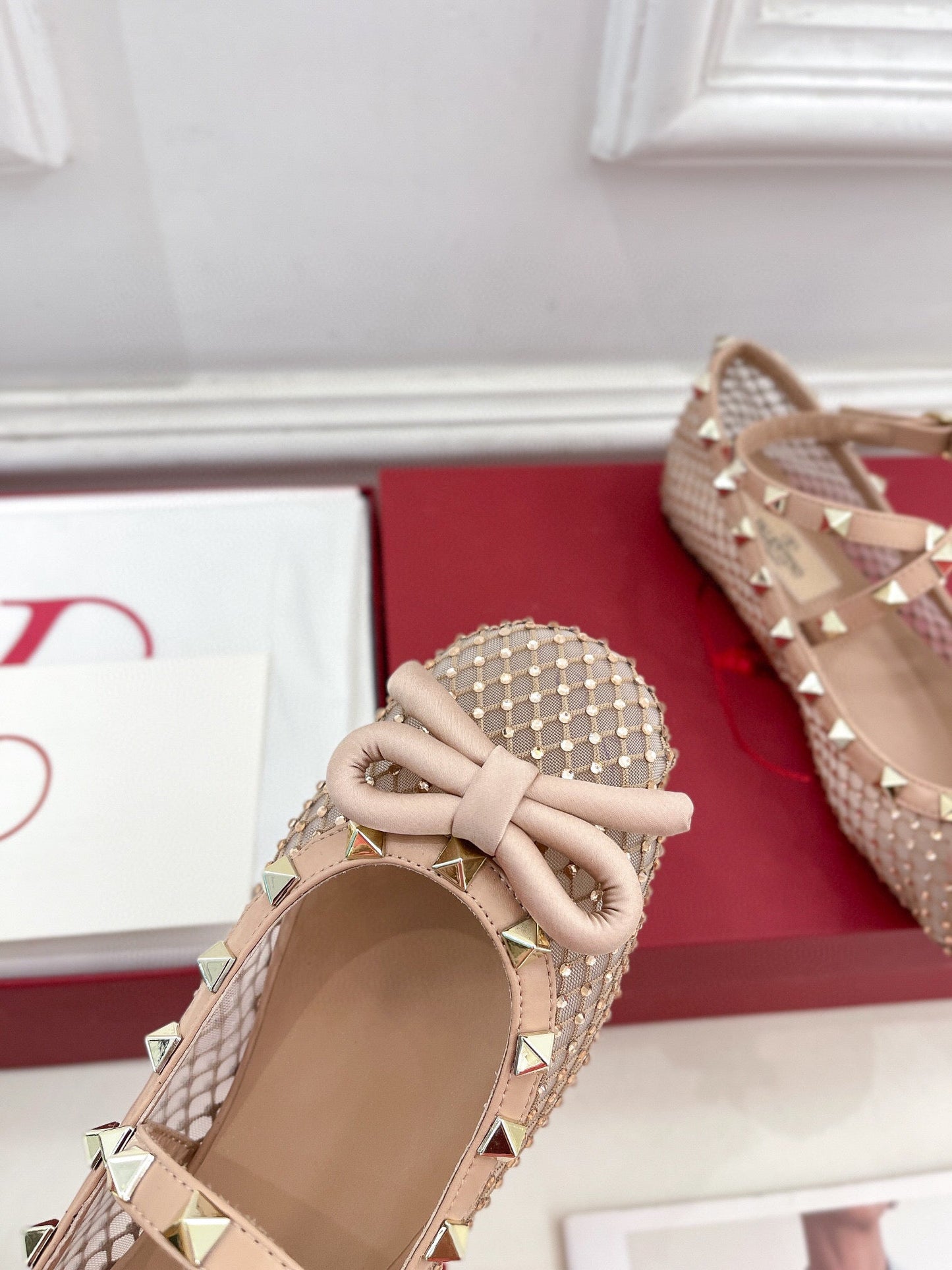 BALLET FLATS ROCKSTUD MESH WITH CRYSTALS IN ROSE CANNELLE - 35