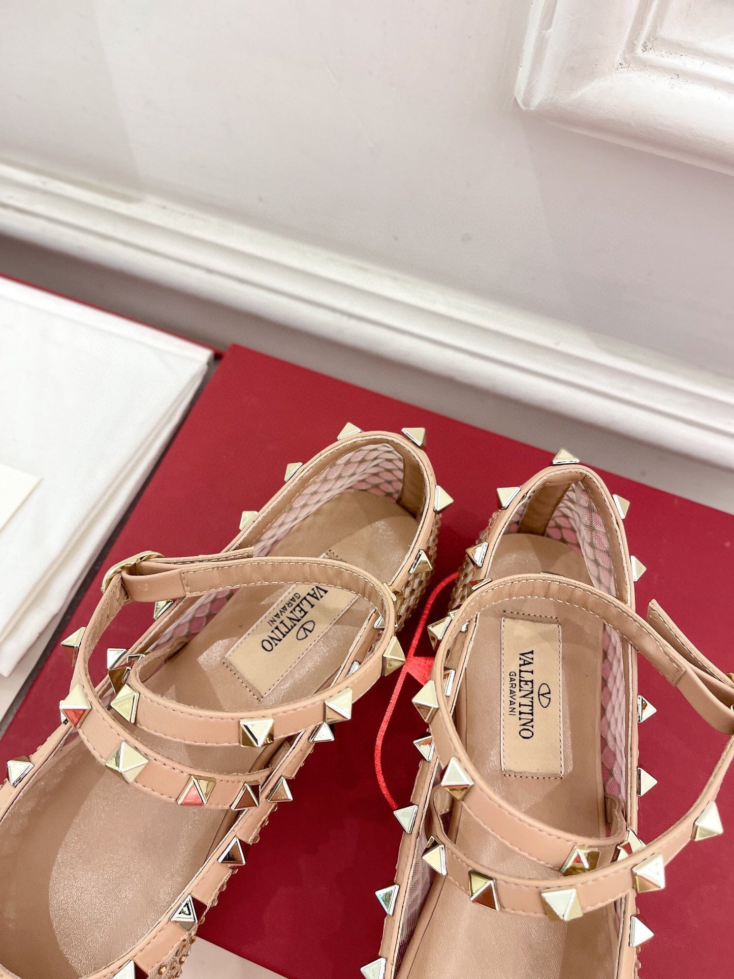 BALLET FLATS ROCKSTUD MESH WITH CRYSTALS IN ROSE CANNELLE - 35