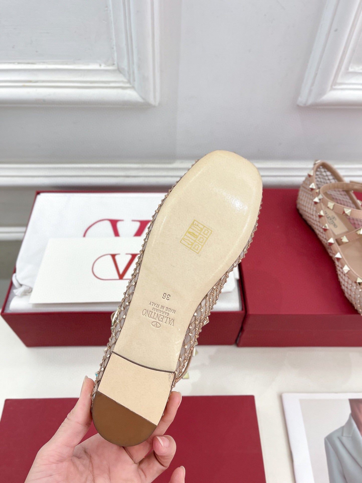 BALLET FLATS ROCKSTUD MESH WITH CRYSTALS IN ROSE CANNELLE - 35