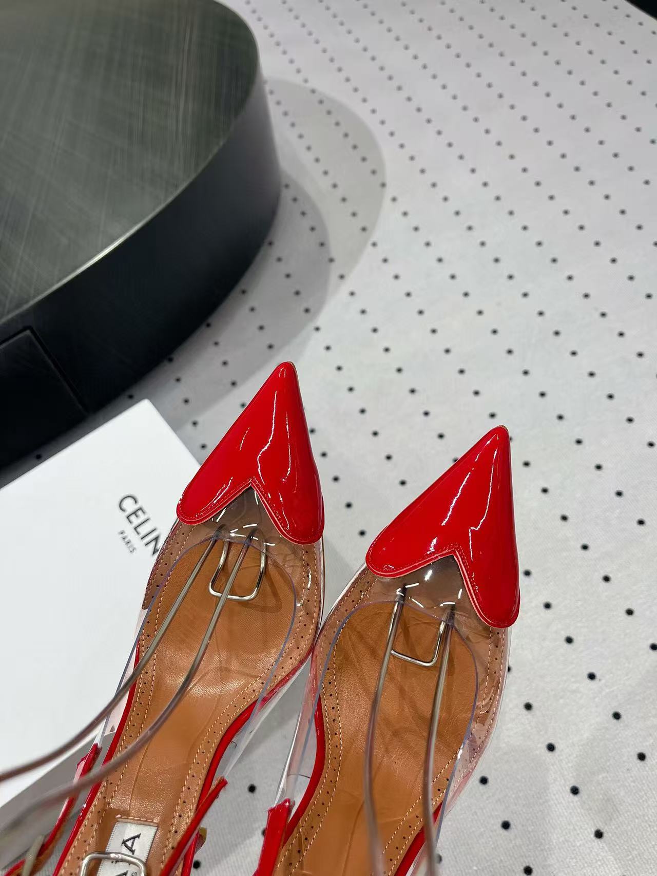 ALAIA HIGH 9 CM SLINGBACK IN CHERRY RED PATENT CALFSKIN AND FILM - 35