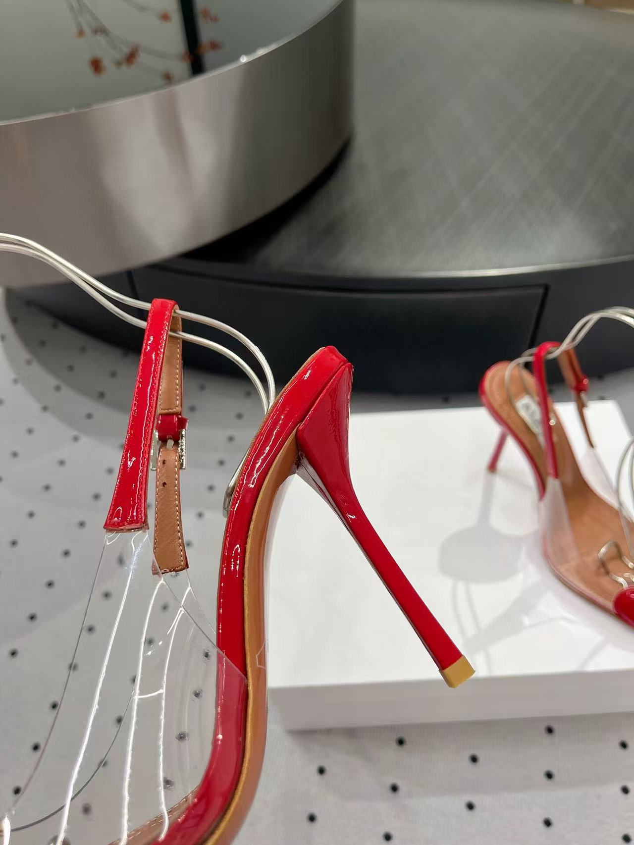 ALAIA HIGH 9 CM SLINGBACK IN CHERRY RED PATENT CALFSKIN AND FILM - 35
