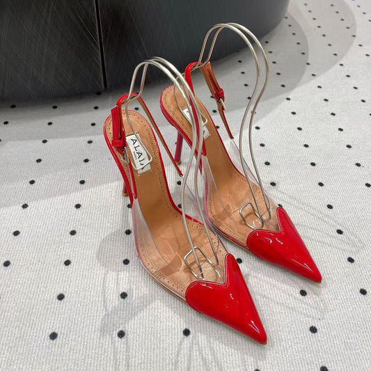 ALAIA HIGH 9 CM SLINGBACK IN CHERRY RED PATENT CALFSKIN AND FILM - 35