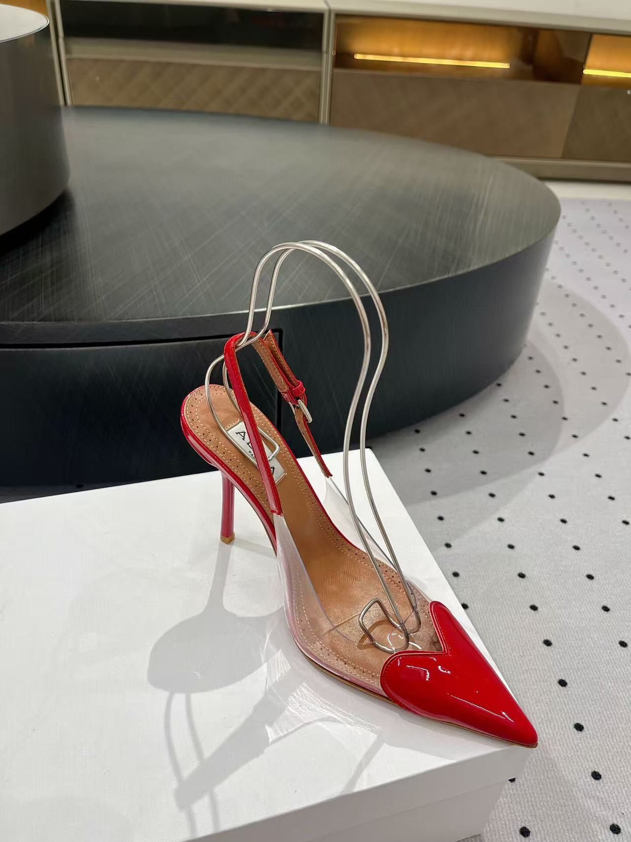 ALAIA HIGH 9 CM SLINGBACK IN CHERRY RED PATENT CALFSKIN AND FILM - 35