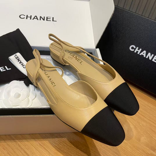 SLINGBACKS IN BEIGE LAMBSKIN AND BLACK SATIN - 35
