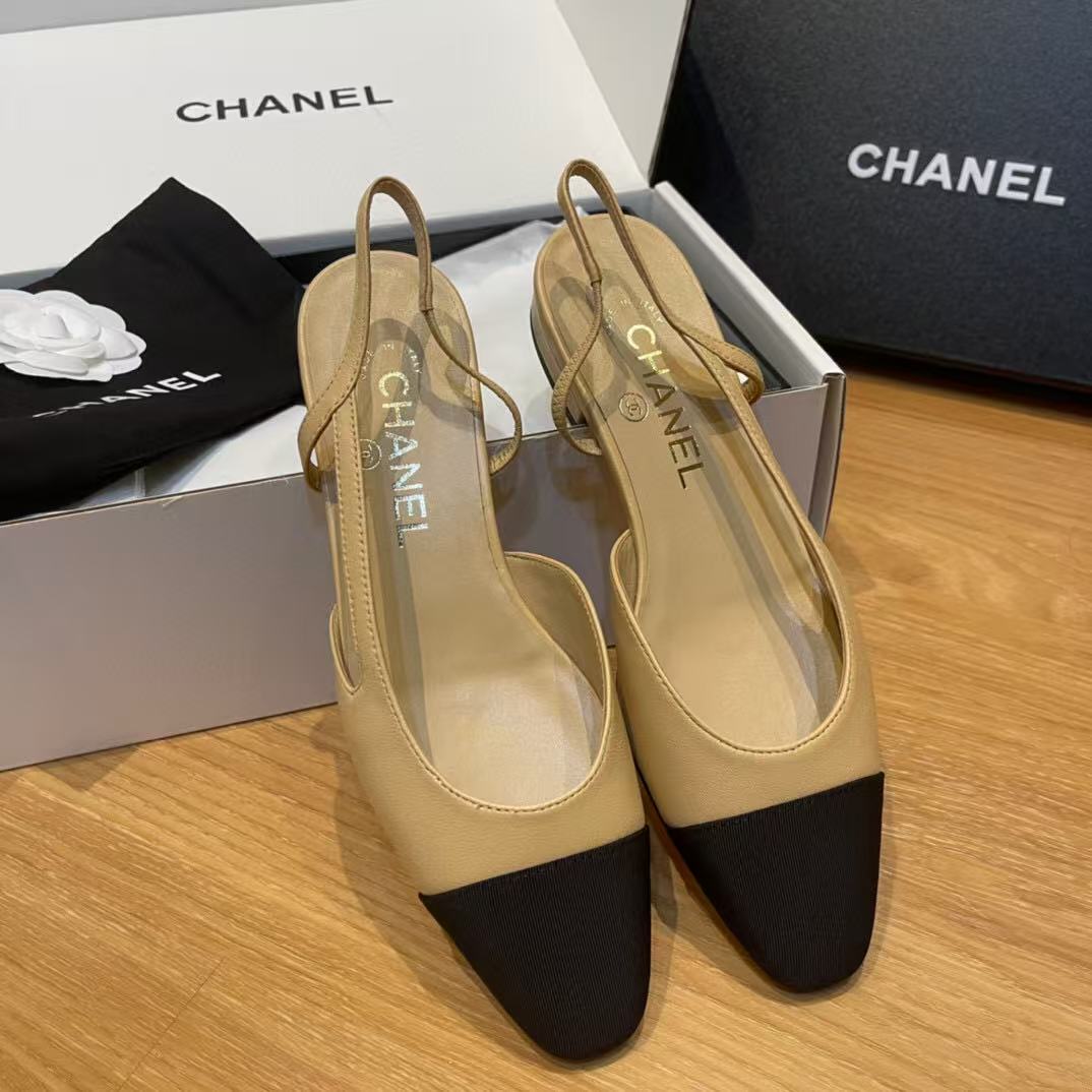 SLINGBACKS IN BEIGE LAMBSKIN AND BLACK SATIN - 35