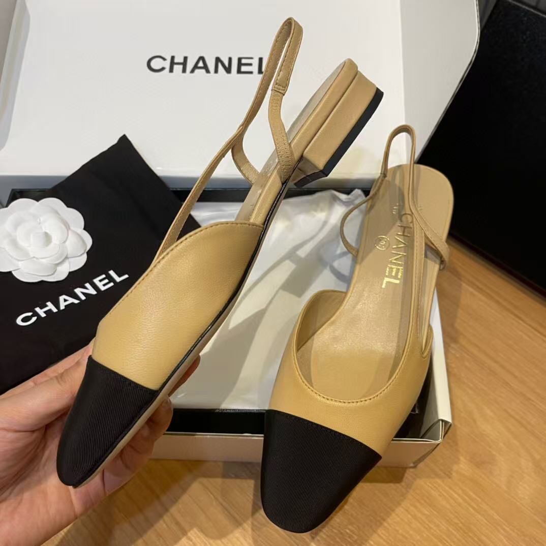 SLINGBACKS IN BEIGE LAMBSKIN AND BLACK SATIN - 35