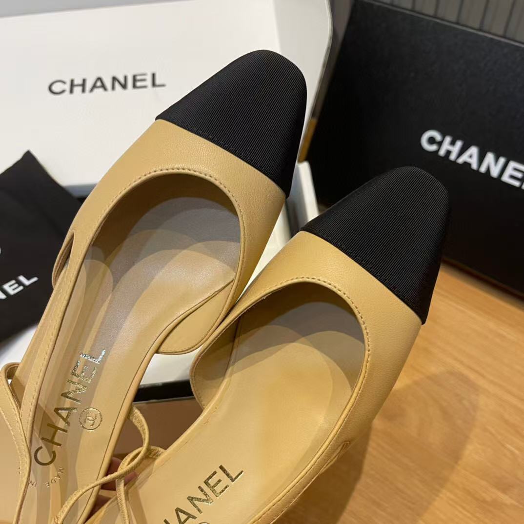 SLINGBACKS IN BEIGE LAMBSKIN AND BLACK SATIN - 35