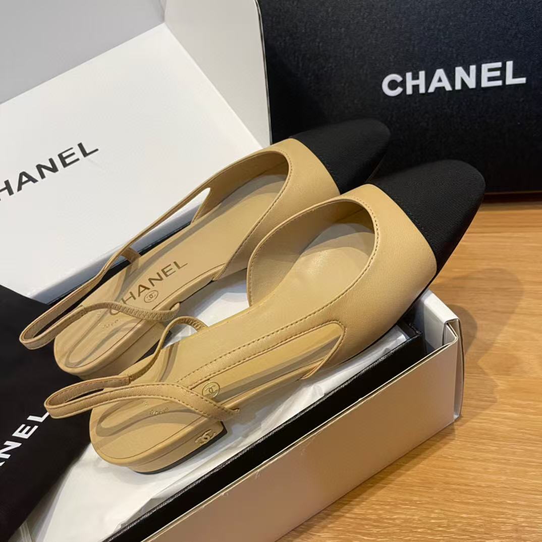 SLINGBACKS IN BEIGE LAMBSKIN AND BLACK SATIN - 35