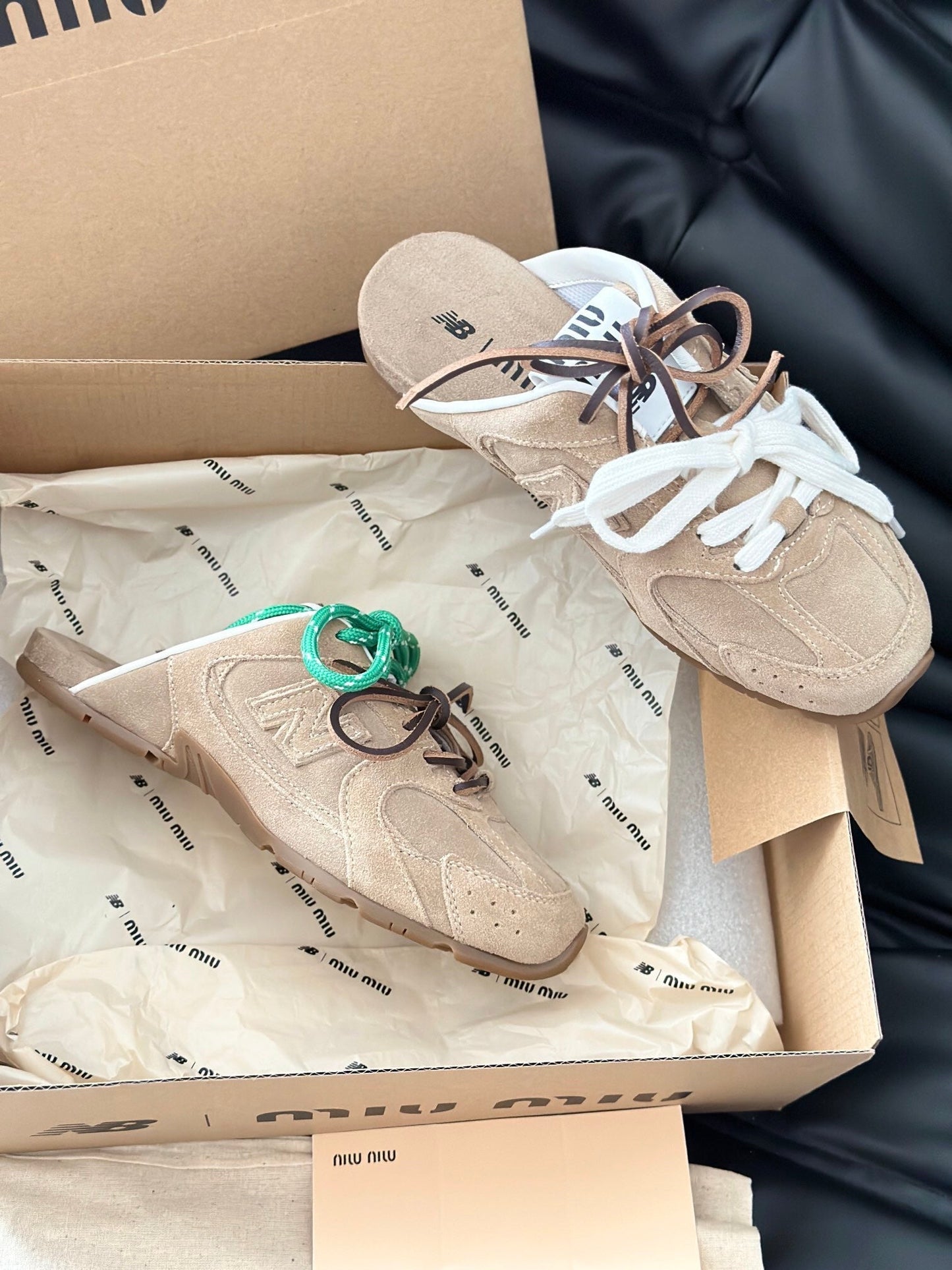 MIUxNEW 530 MULES SNEAKER IN BROWN ECRU SUEDE - 35